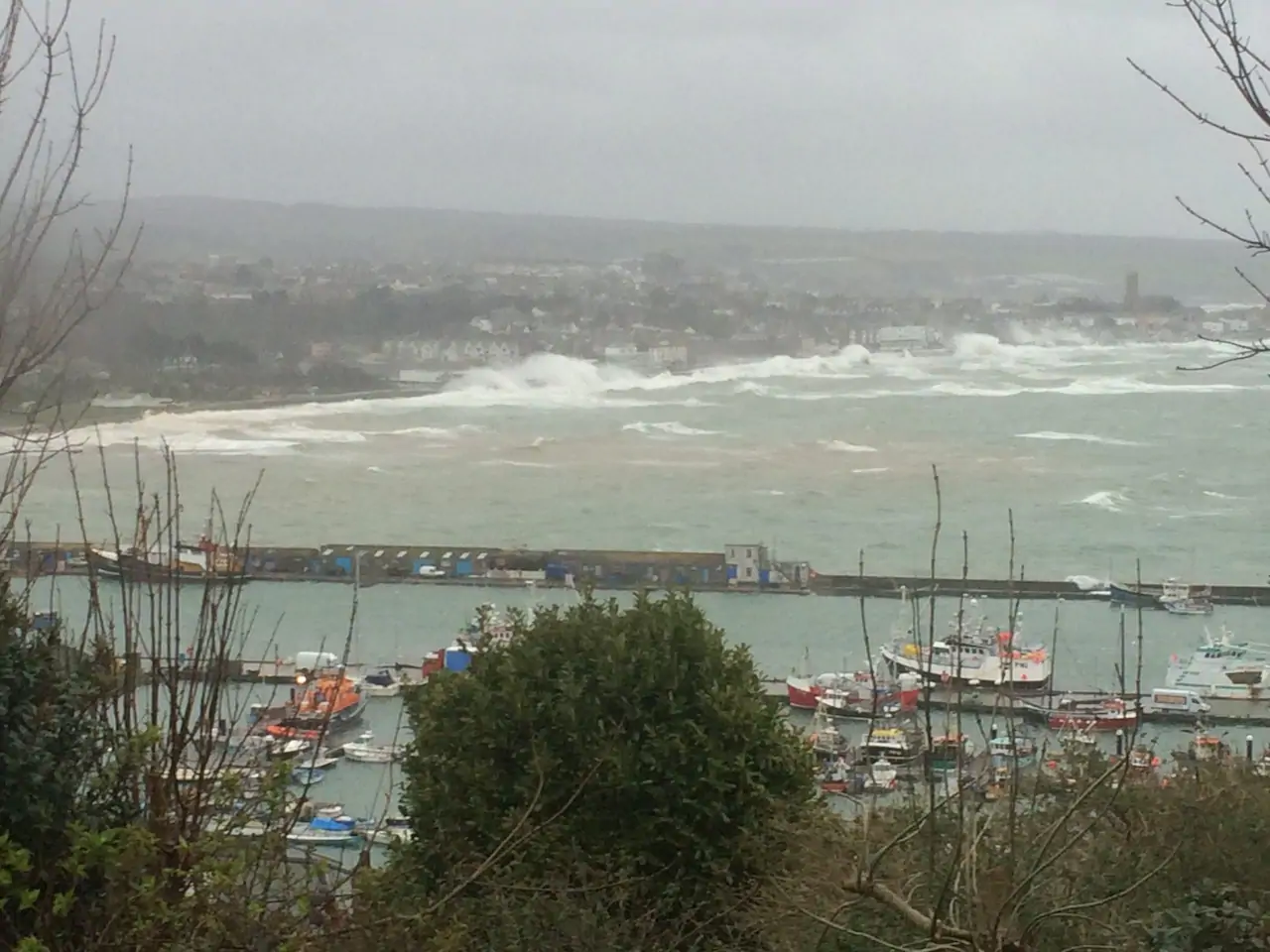 Newlyn harbour in rougher weather